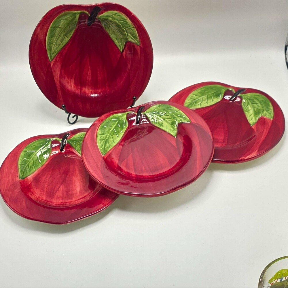 Vintage Franciscan Set of 4 Salad Plates Apple Fruit Pattern Portugal Flawed